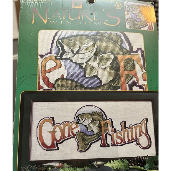 NIP Natures Window Counted Cross Stitch Kit GONE FISHING #5421 - Picture 2 of 4